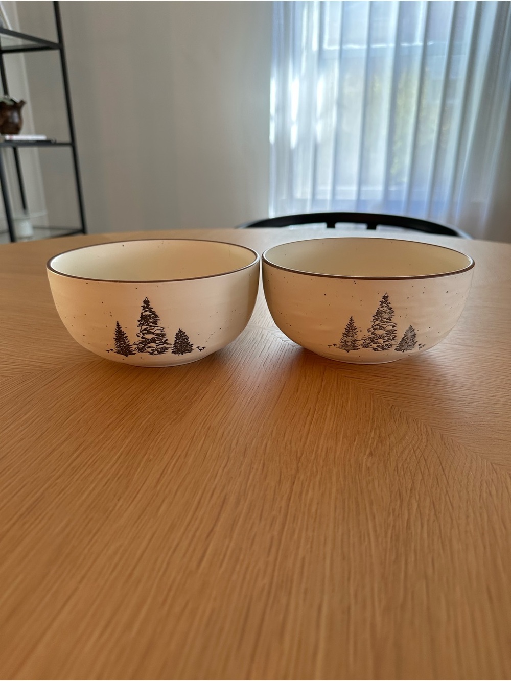Cream Ceramic Tree Motif Bowls - Set of 2